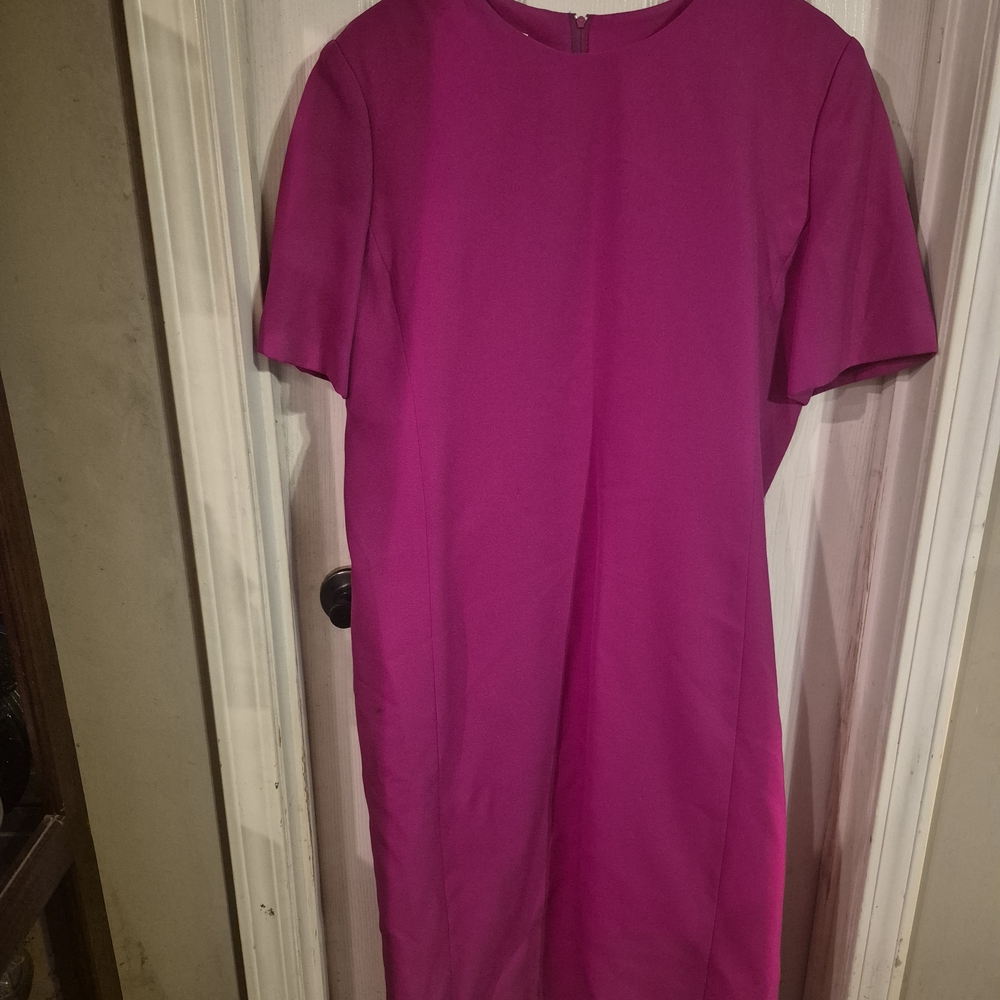 Henry Lee Made In USA Pink Sheath Midi Dress with Crew Neck for Work